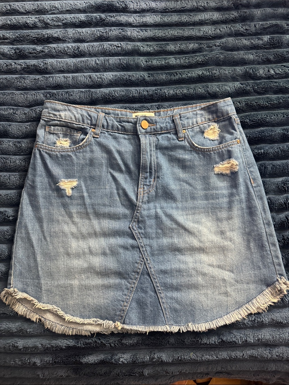 William Rast Faded Distressed Blue Denim Mini Skirt with Frayed Hem, size 30